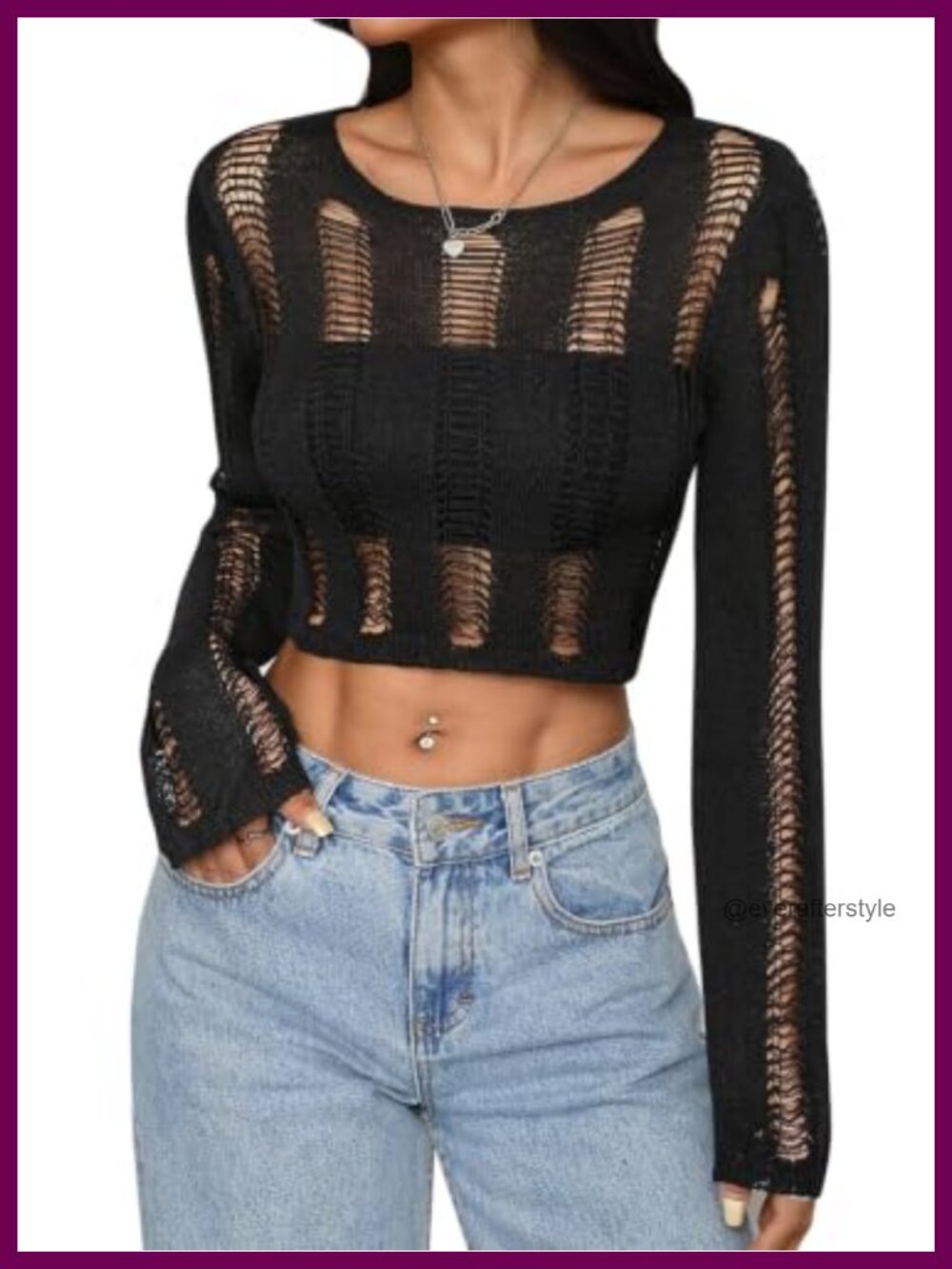Distressed Crop Top Punk Rock Long Sleeve Knit Sweater